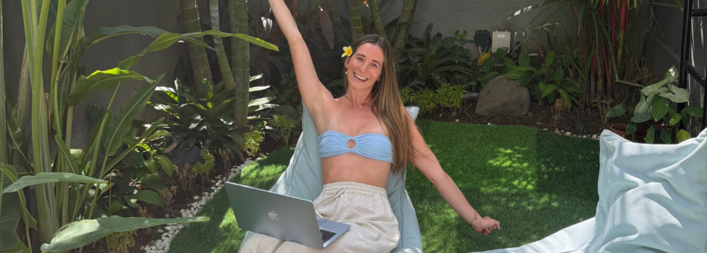 Digital nomad working poolside from Canggu, Bali