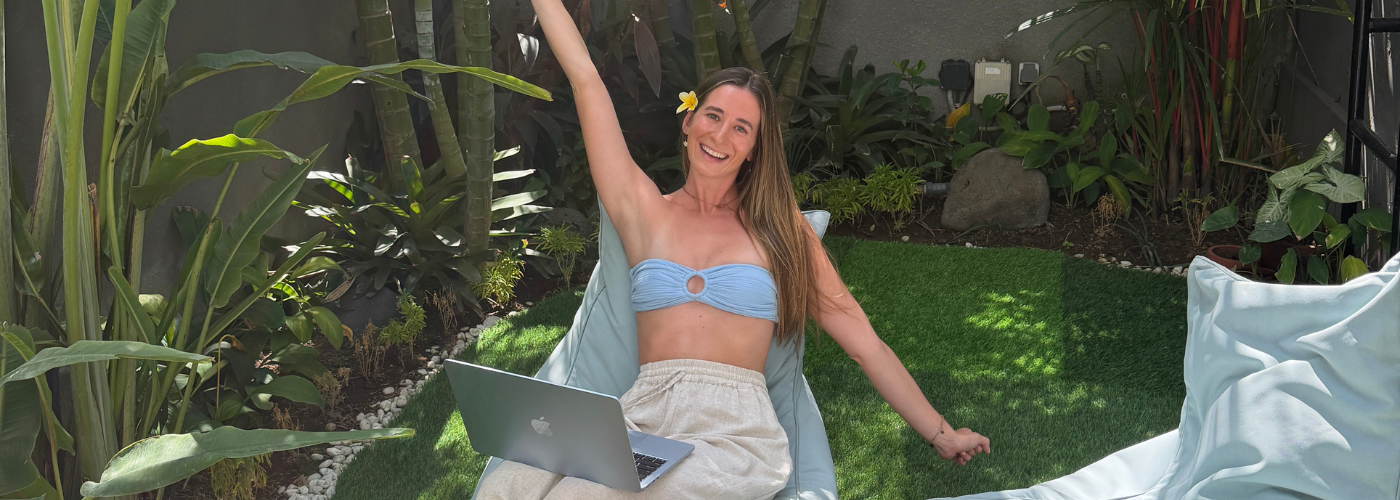 Digital nomad working poolside from Canggu, Bali
